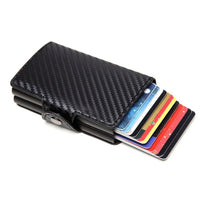 Men double Aluminum Leather Credit Card Holder RFID Metal Wallet Automatic pop up Anti-theft women Purse Business ID Cardholder