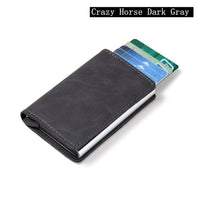 Men Crazy Horse Leather Automatic Credit card holder Wallet Aluminum Mini Wallet With Back Pocket ID Card RFID Blocking purse