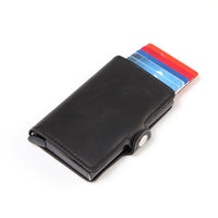 Men Crazy Horse Leather Automatic Credit card holder Wallet Aluminum Mini Wallet With Back Pocket ID Card RFID Blocking purse