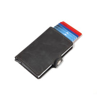 Men Crazy Horse Leather Automatic Credit card holder Wallet Aluminum Mini Wallet With Back Pocket ID Card RFID Blocking purse