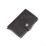 Men Crazy Horse Leather Automatic Credit card holder Wallet Aluminum Mini Wallet With Back Pocket ID Card RFID Blocking purse