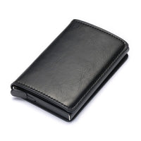 Bycobecy Credit Card Holder Wallet Men Women Metal RFID Vintage Aluminium Bag Crazy Horse PU Leather Bank Cardholder Case New