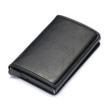 Bycobecy Credit Card Holder Wallet Men Women Metal RFID Vintage Aluminium Bag Crazy Horse PU Leather Bank Cardholder Case New