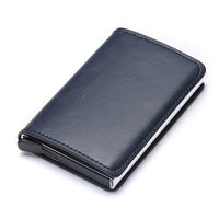 Bycobecy Credit Card Holder Wallet Men Women Metal RFID Vintage Aluminium Bag Crazy Horse PU Leather Bank Cardholder Case New