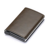 Bycobecy Credit Card Holder Wallet Men Women Metal RFID Vintage Aluminium Bag Crazy Horse PU Leather Bank Cardholder Case New