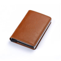 Bycobecy Credit Card Holder Wallet Men Women Metal RFID Vintage Aluminium Bag Crazy Horse PU Leather Bank Cardholder Case New