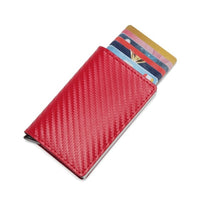 Men Automatic Credit card holder carbon fiber Leather Wallet Aluminum Mini Wallet With Back Pocket ID Card RFID Blocking purse