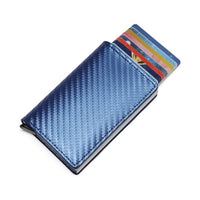 Men Automatic Credit card holder carbon fiber Leather Wallet Aluminum Mini Wallet With Back Pocket ID Card RFID Blocking purse