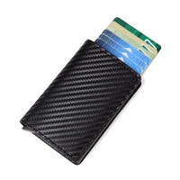 Men Automatic Credit card holder carbon fiber Leather Wallet Aluminum Mini Wallet With Back Pocket ID Card RFID Blocking purse