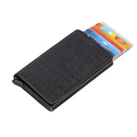 Men Automatic Credit card holder carbon fiber Leather Wallet Aluminum Mini Wallet With Back Pocket ID Card RFID Blocking purse