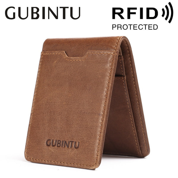 Slim Leather ID/Credit Card Holder Bifold Front Pocket Wallet with RFID Blocking Business Card Holder 100% Genuine Leather