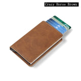 Men Automatic Credit card holder carbon fiber Leather Wallet Aluminum Mini Wallet With Back Pocket ID Card RFID Blocking purse